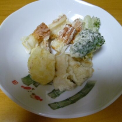 天ぷら作ろうと思ったら、天ぷら粉が足らず、助かりました～。ずいぶん食べてから写真を撮ってないことに気付いて、お皿ちょっと寂しいですが・・ありがとうございました。